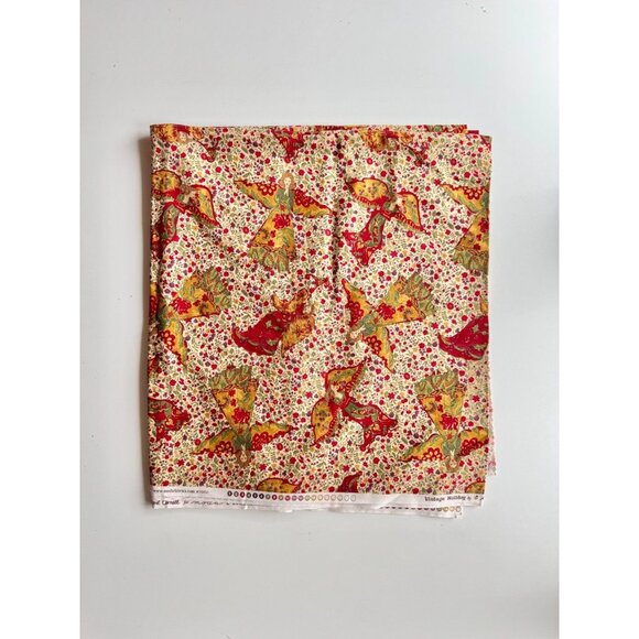 APRIL CORNELL x MODA Vintage Holiday Floral Angel Print Cotton Fabric, 3.8 Yards - Picture 1 of 7